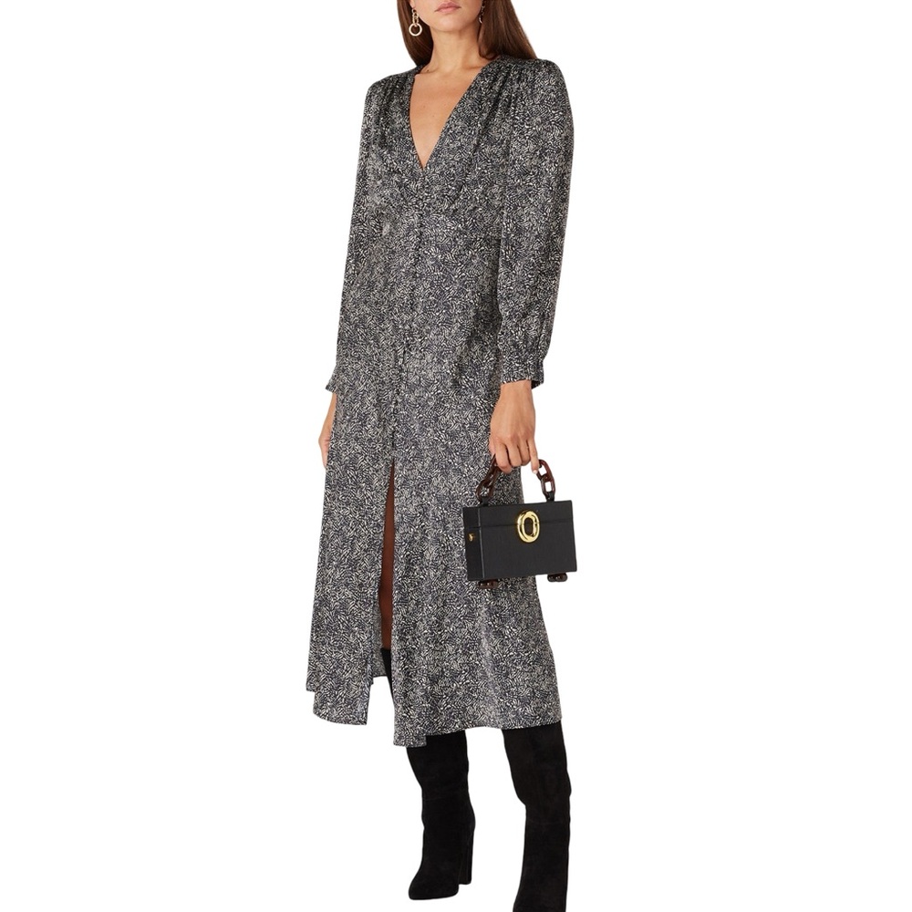 Pinko The Lindo Black Dress Long Balloon Sleeve Button down front with Slit